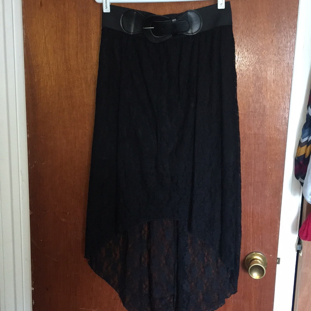 Black lace high low skirt